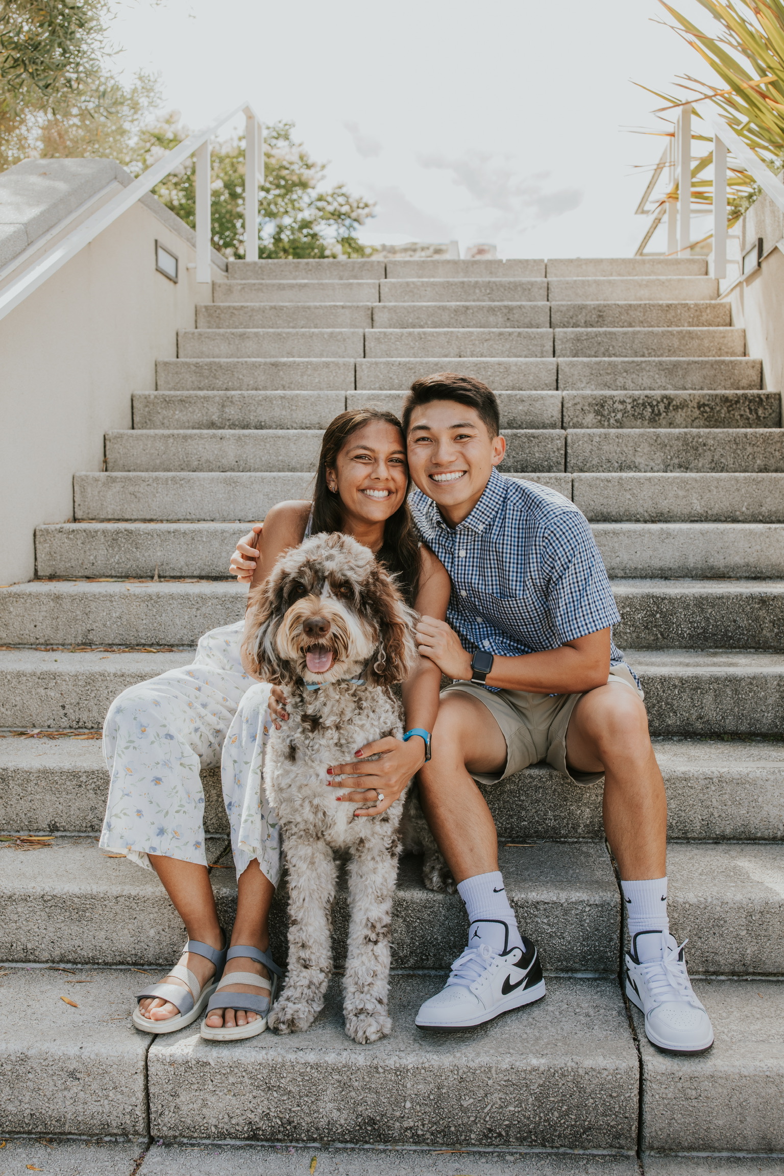 Posed picture on stairs with dog